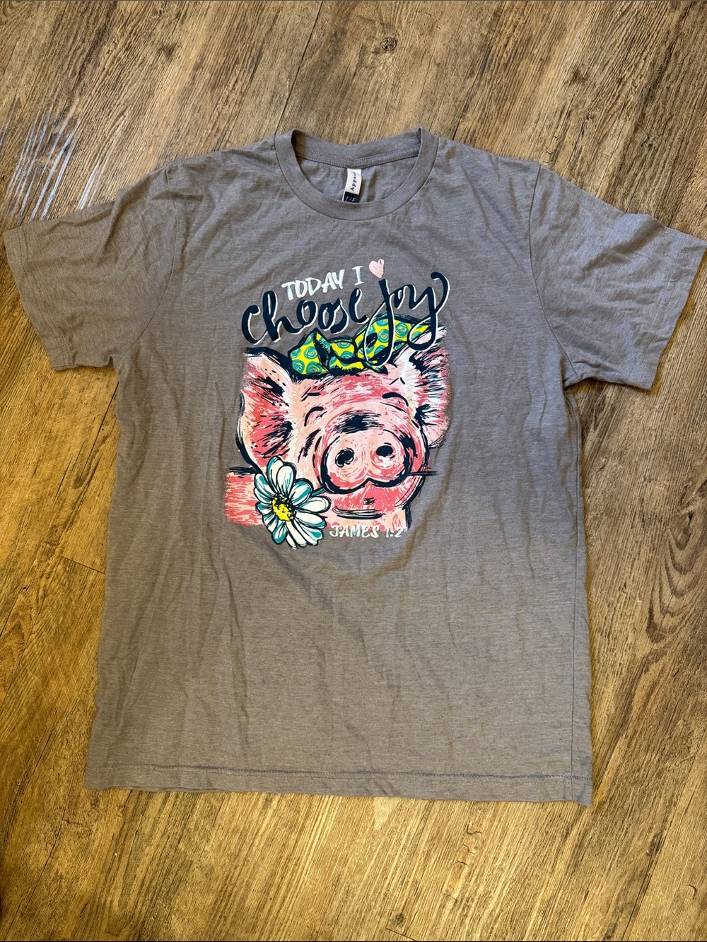 Gray 'Choose Joy' Pig Graphic Short Sleeve Tee